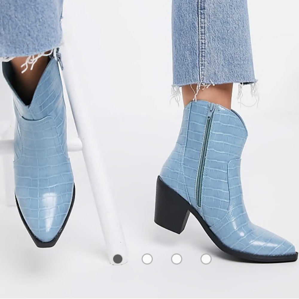 ASOS Blue Croc-Embossed Western Boots